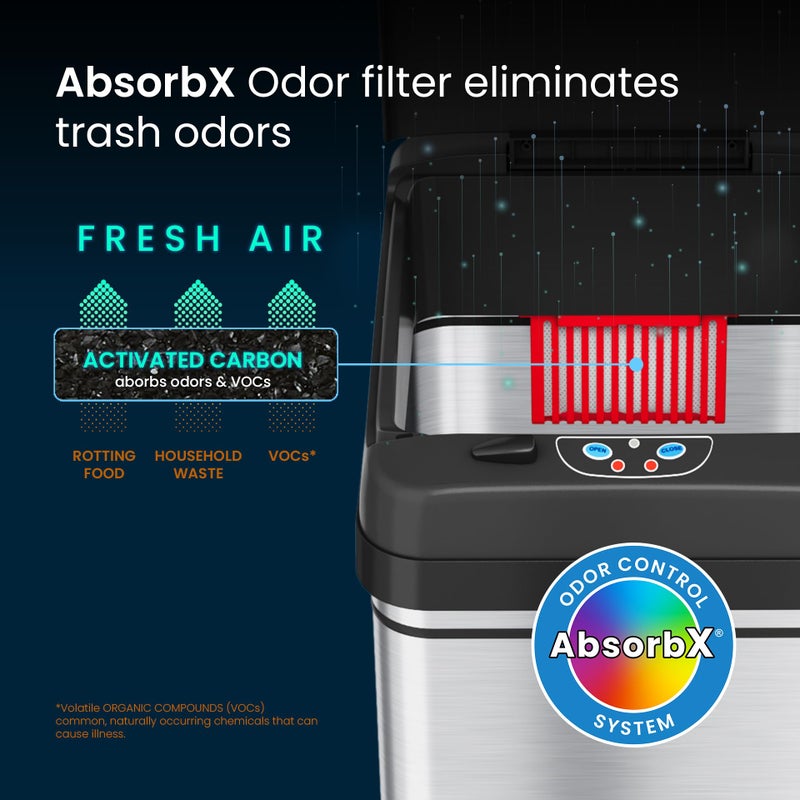 iTouchless 13 Gallon Stainless Steel Kitchen Trash Can with Odor Filter, Powered by Batteries (Not Included) or Optional AC Adapter (Sold Separately), Original Stainless Steel - Image 4